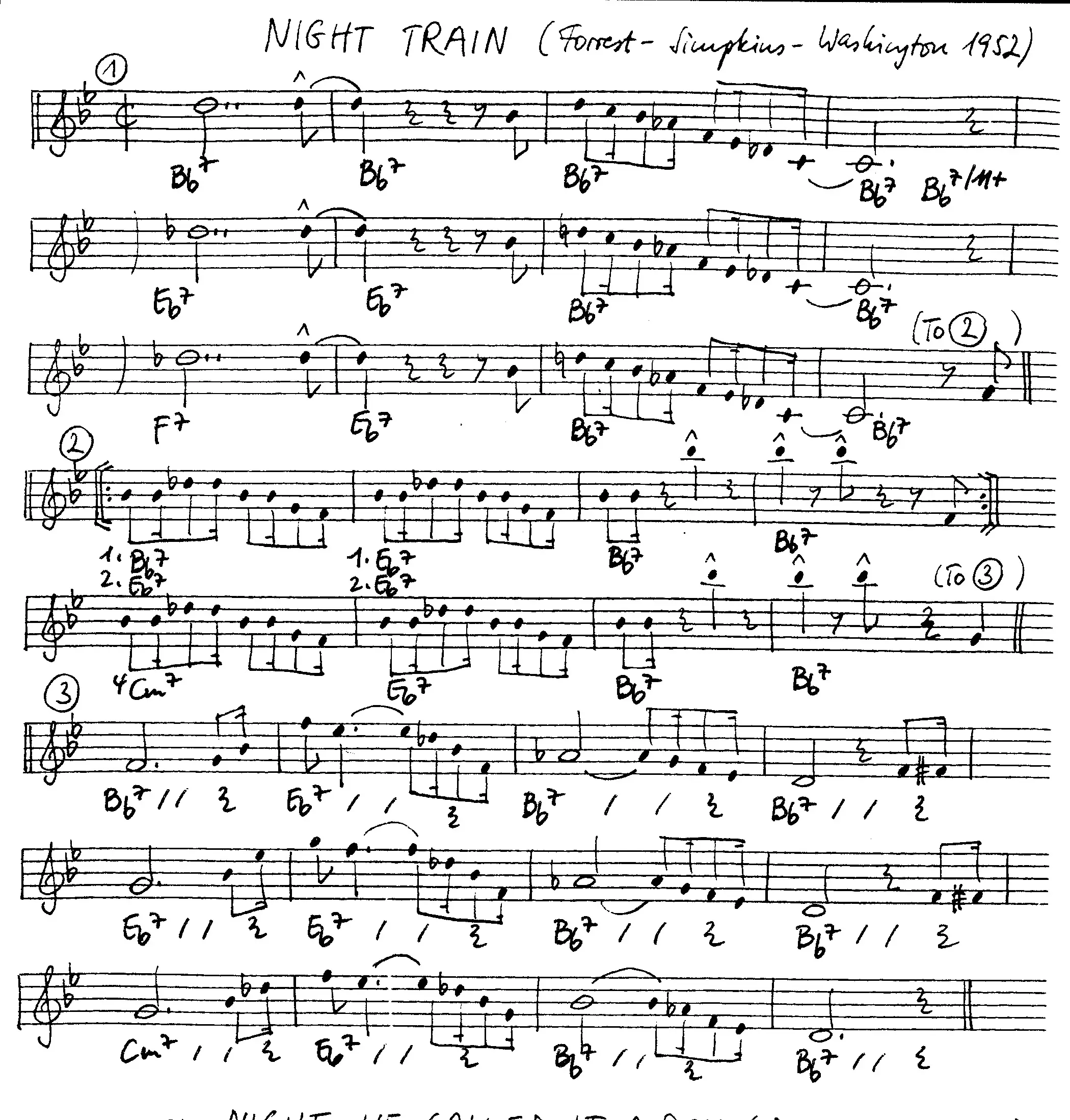 night train free jazz leadsheet - Courtesy of the Jungle Jazz Band